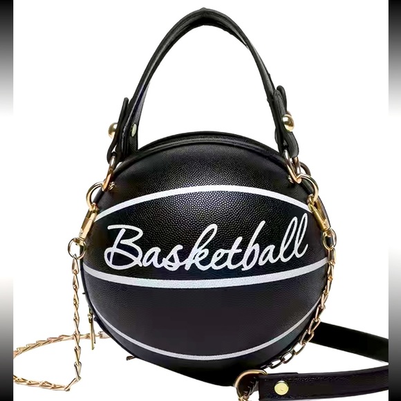 BASKETBALL SHAPE CROSSBODY MINI BAG, METAL CHAIN, LETTERS PRINTED BLACK - Picture 3 of 6